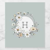 Sage Groen Monogram Boho Bloemen Gepersonaliseerd Wijn Etiket (Enkel label)