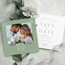 Sage Groen Monogram Bruiloft Save The Date Kaart