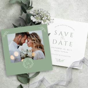 Sage Groen Monogram Bruiloft Save The Date Kaart
