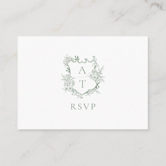 Sage Groen Monogram Crest Bruiloft QR Code RSVP Informatiekaartje (Achterkant)