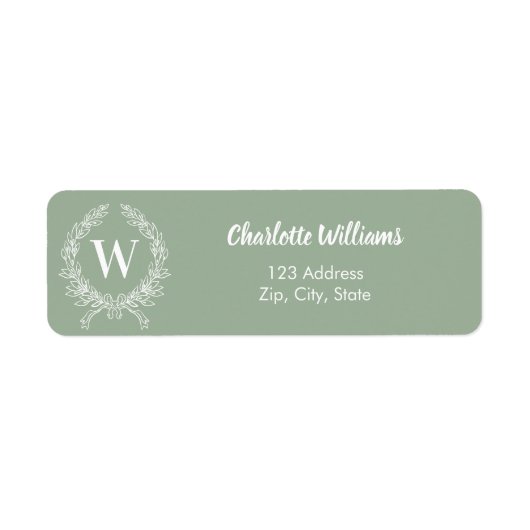 Sage groen monogram initialen krans retouradres etiket (Voorkant)