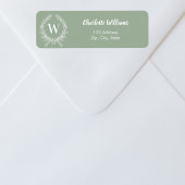 Sage groen monogram initialen krans retouradres etiket