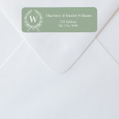 Sage groen monogram initialen krans retouradres etiket