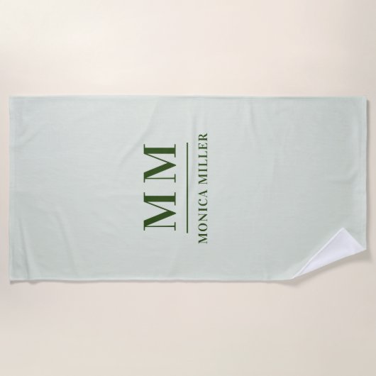 Sage groen monogram initialen naam strandlaken (Voorkant)