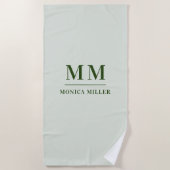 Sage groen monogram initialen naam strandlaken (Voorkant)