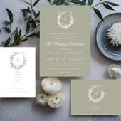 Sage Groen Monogram Klassieke Bladkam Bruiloft Kaart