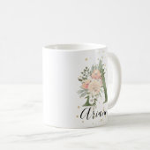 Sage Groen Monogram Letter A Peach Beige Floral Koffiemok (Voorkant rechts)