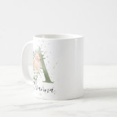 Sage Groen Monogram Letter A Peach Beige Floral Koffiemok (Voorkant links)