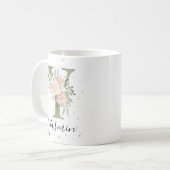 Sage Groen Monogram Letter Y Blush Cream Bloemen Koffiemok (Voorkant links)