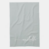 Sage Groen Monogram Naam Gouden Kalligrafie Script Theedoek (Verticaal)