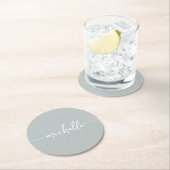 Sage Groen Monogram Naam Script Handtekening Ronde Kartonnen Onderzetter (Insitu)