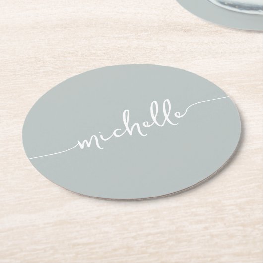 Sage Groen Monogram Naam Script Handtekening Ronde Kartonnen Onderzetter (Gebogen)