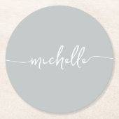 Sage Groen Monogram Naam Script Handtekening Ronde Kartonnen Onderzetter (Voorkant)