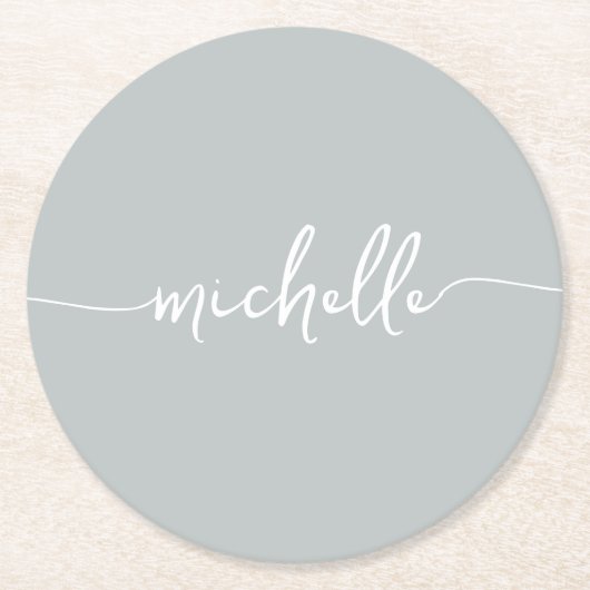 Sage Groen Monogram Naam Script Handtekening Ronde Kartonnen Onderzetter (Voorkant)