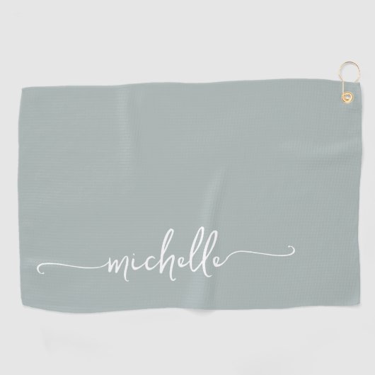 Sage Groen Monogram Naam Stijlvol Script Golfhanddoek (Horizontaal)