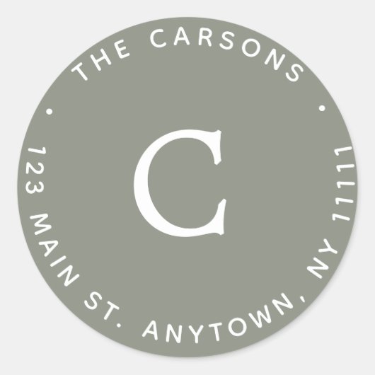 Sage Groen Monogram Rond Terugkeeradresetiket Ronde Sticker (Voorkant)