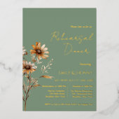 Sage Groen Monogram Wildflower Repetitie Diner Folie Uitnodiging (Voorkant)