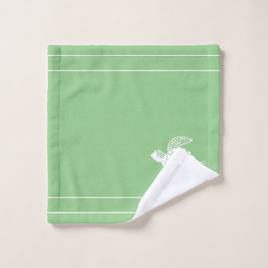 Sage Groen Monogram Wit Zee Schildpad Nautisch Bad Handdoek (Wasdoekje)