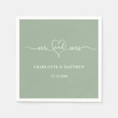 Sage groen mr mrs hart script eenvoudige bruiloft servet (Voorkant)