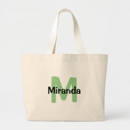 Sage groen, Naam en initiaal vrijgezelle Grote Tote Bag