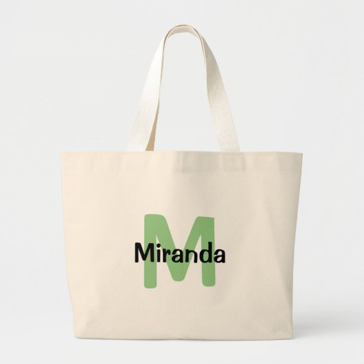 Sage groen, Naam en initiaal vrijgezelle Grote Tote Bag (Voorkant)