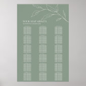 Sage Groen Olijfblad Bruiloft 18 Tafel Zitplaatsen Poster (Voorkant)
