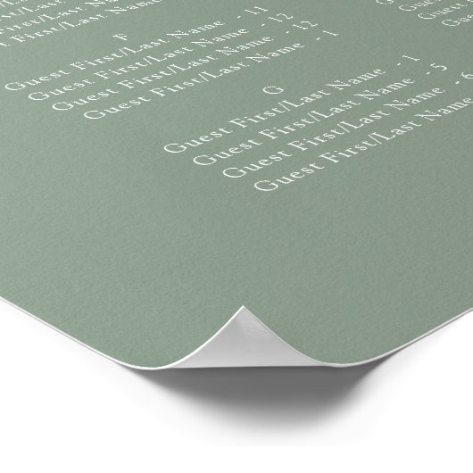 Sage Groen Olijfblad Bruiloft Alfabetische Zitplaa Poster (Hoek)