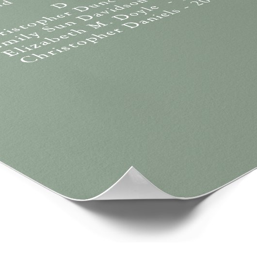 Sage Groen Olijfblad Bruiloft Alfabetische Zitplaa Poster (Hoek)