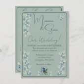 Sage Groen op Groene Bloemenbruiloft Kaart (Voorkant / Achterkant)