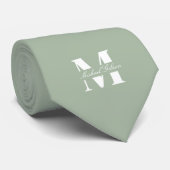 Sage Groen | Op maat gemaakte monogram trouw bruid Stropdas (Opgerold)