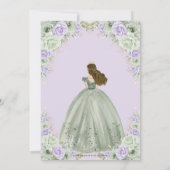 Sage Groen Paarse Bloemen Prinses Gown Quinceañera Kaart (Achterkant)