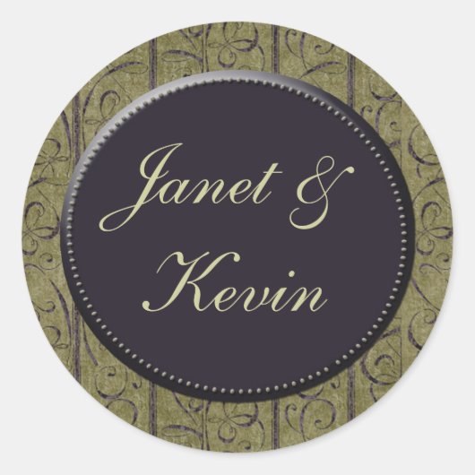 Sage groen / paarse damask bruiloft stickers (Voorkant)