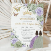 Sage Groen Paarse Lavendel Floral Twin Quinceañera Kaart