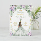 Sage Groen Paarse Mis Quince 15 Anos Kroon Kaart (Staand voorkant)
