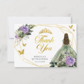 Sage Groen Paarse Prinses Quinceañera Bedankkaart (Voorkant)