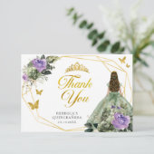 Sage Groen Paarse Prinses Quinceañera Bedankkaart (Staand voorkant)