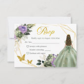 Sage Groen Paarse Prinses Quinceañera RSVP Kaartje (Voorkant)