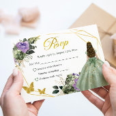 Sage Groen Paarse Prinses Quinceañera RSVP Kaartje