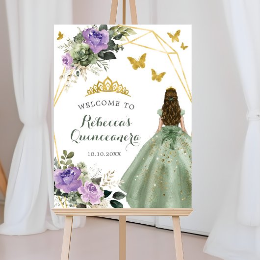 Sage Groen Paarse Prinses Quinceañera Welkom Poster