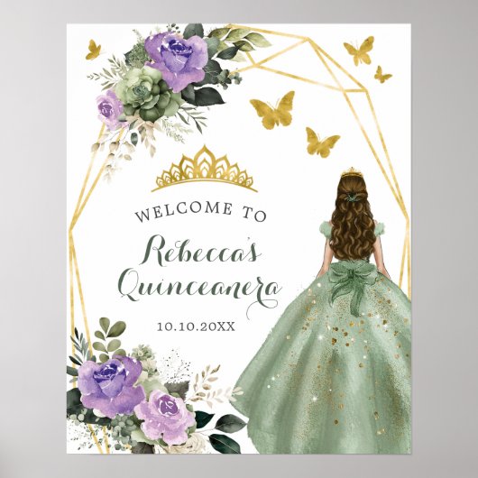 Sage Groen Paarse Prinses Quinceañera Welkom Poster (Voorkant)