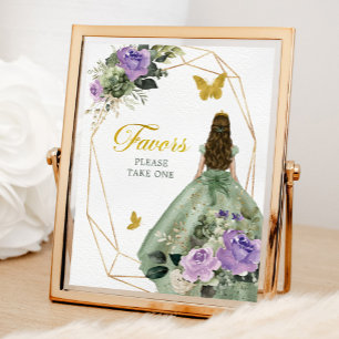 Sage Groen Paarse Quinceañera Favors teken Poster