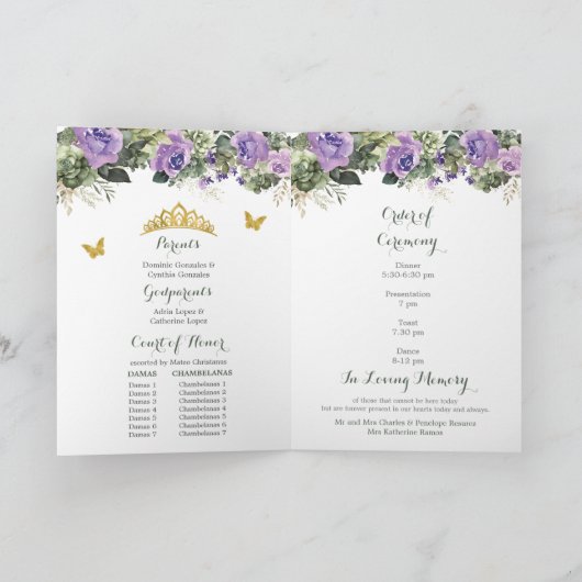 Sage Groen Paarse Quinceañera Programma Sjabloon (Binnen)