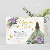 Sage Groen Paarse Quinceañera Save The Date Kaart (Staand voorkant)