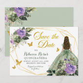 Sage Groen Paarse Quinceañera Save The Date Kaart (Voorkant / Achterkant)