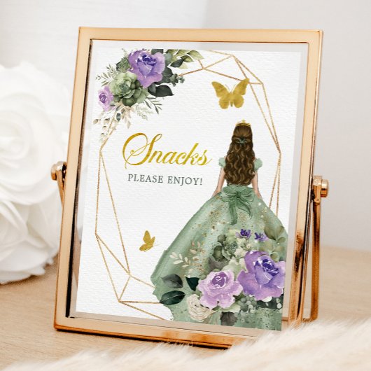 Sage Groen Paarse Quinceañera Snacks Teken Poster