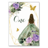 Sage Groen Paarse Quinceañera Tafelnummer (Achterkant)
