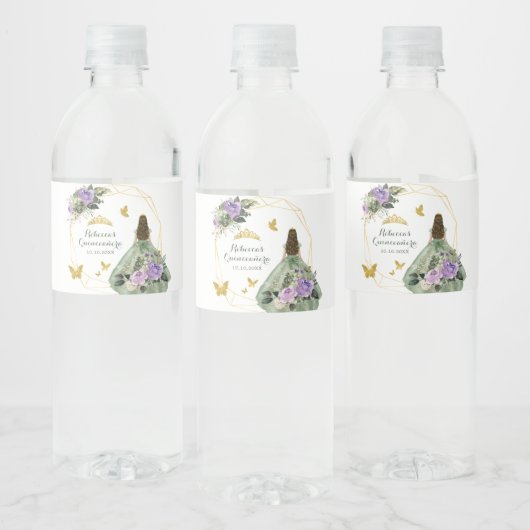 Sage Groen Paarse Quinceañera Waterfles Etiket (Flessen)