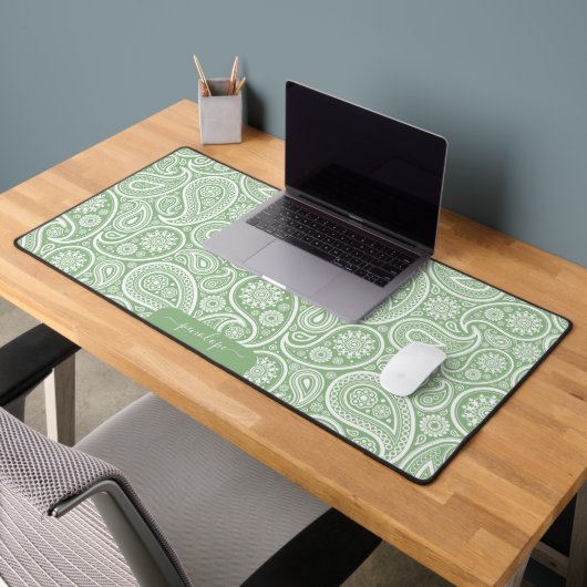 Sage Groen paisley patroon op maat monogram Bureaumat (Kantoor 2)