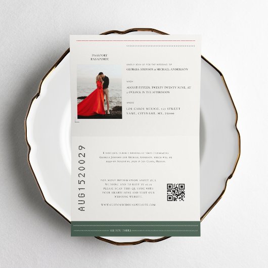 Sage Groen Paspoort Reizen Bestemming Bruiloft