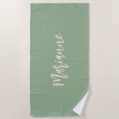 Sage groen perzik aangepaste naam script strandlaken (Voorkant)